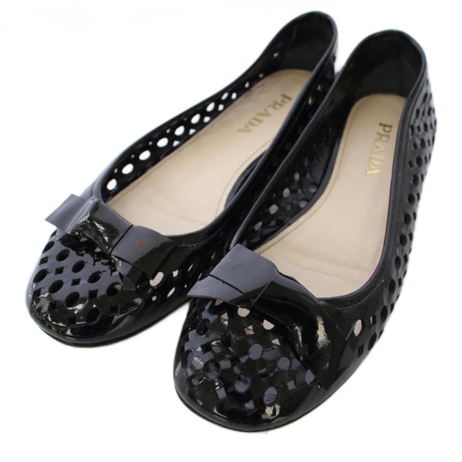 PRADA（プラダ） バレエシューズ フラットシューズ エナメル リボン 35