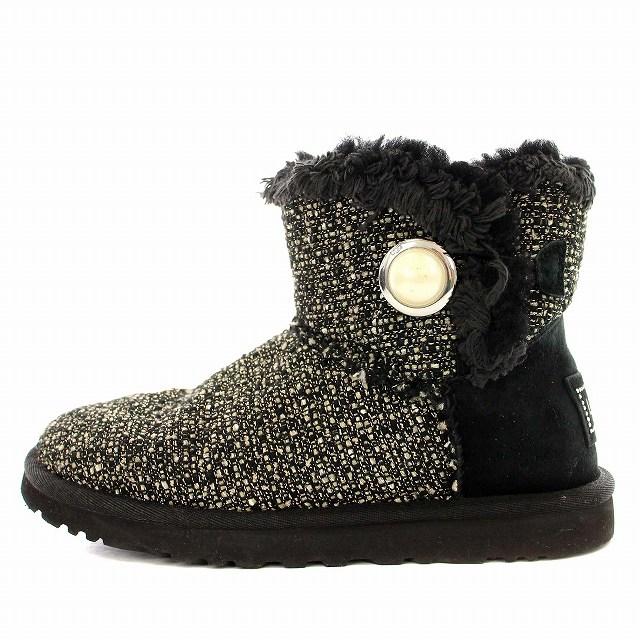 アグ UGG ムートンブーツ ツイード ショート ブーツ 22cm 黒 ブラック