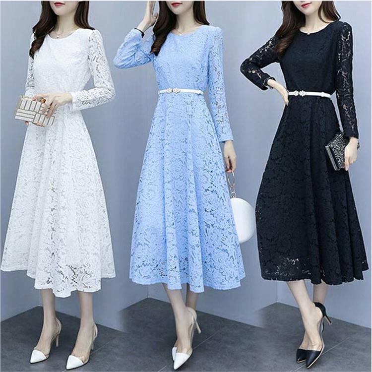 レースワンピース Vネック 袖あり シースルー aライン 大きいサイズ