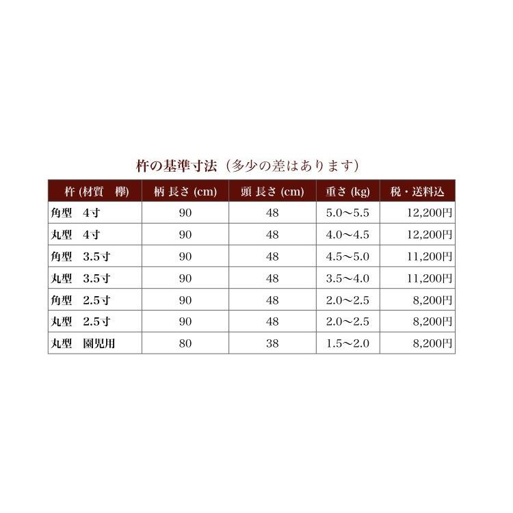 杵 丸型4寸 餅つき杵 ・材質 けやき(樫柄付) ・柄長さ90cm ・重さ約4.0