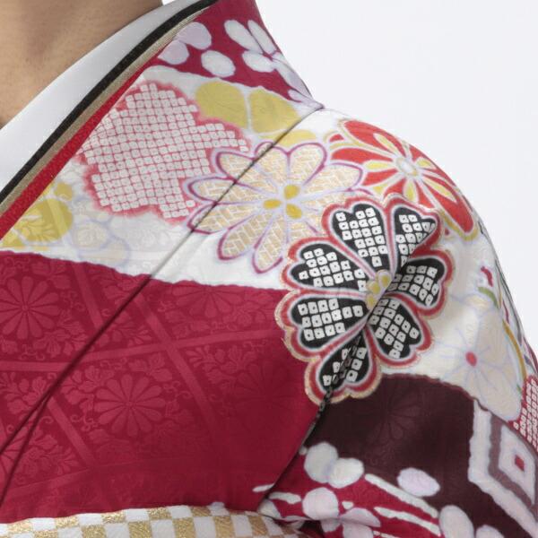 京都きもの友禅 振袖 中古 フルセット 成人式 Mサイズ 古典 赤・ワイン