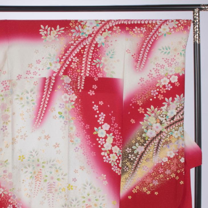 京都きもの友禅 振袖 中古 フルセット 成人式 Mサイズ 辻が花 赤