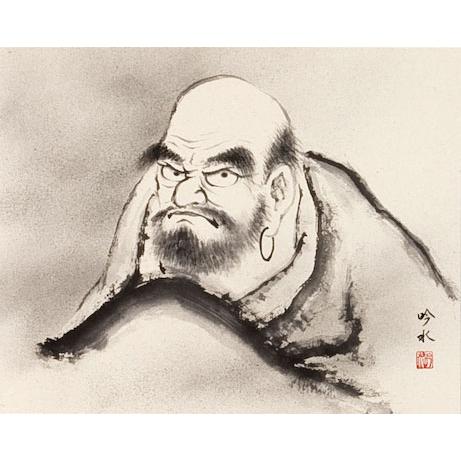 掛軸 掛け軸 達磨 奥田吟水 尺八横 約横72×縦134cm b1252 仏画 法事