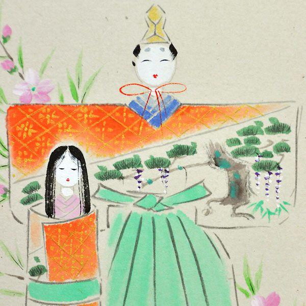 お雛様色紙額セット（手描き） 中谷文魚 約横24×縦27cm 立雛2