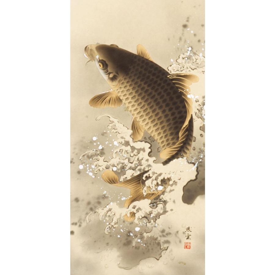 開運掛軸 (掛け軸) 大昇鯉 佐藤黙雲 （尺五立）約横54.5×縦190cm p9611