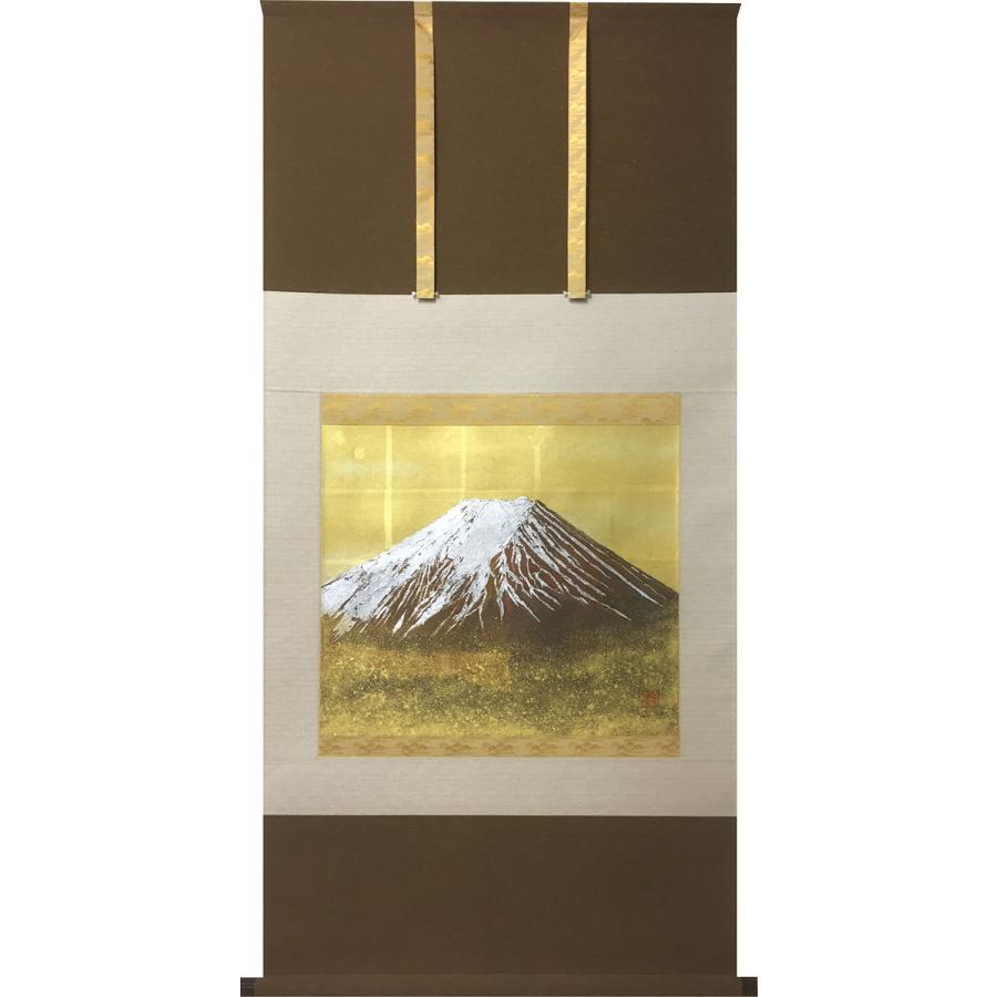掛軸 (掛け軸) 吉祥富士(金箔工芸) 木戸口善夫 尺八横 約横70×縦136cm