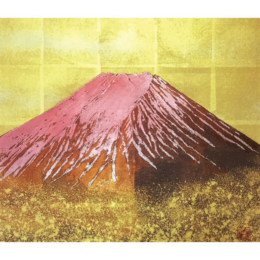 黎明赤富士(額入り)(金箔工芸) 木戸口善夫 約横69×縦57cm p9849 山水