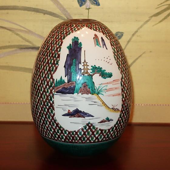 九谷焼 花瓶 陶器 伝統工芸九谷焼作家 花生 古九谷絵変 三代 三ツ井為