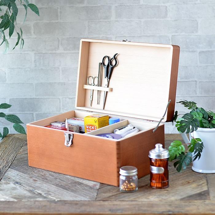 救急箱 Lサイズ 収納ボックス 木製 トレー付き おしゃれ 倉敷意匠計画