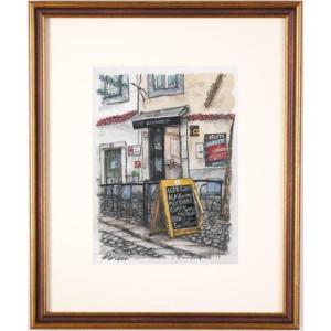 パリ 風景画 絵画 フランス 水彩画 高橋文平 「モンマルトルのカフェ