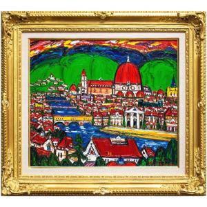 大城真人「 水辺の庭」 油絵 油彩画 F4 ( 4号 ) 絵画 洋画 肉筆 手描き