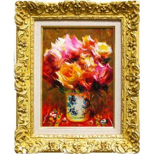 長岡 卓 「 コスモス畑の少女 」油絵 油彩画 F20 ( 20号 ) 絵画 洋画