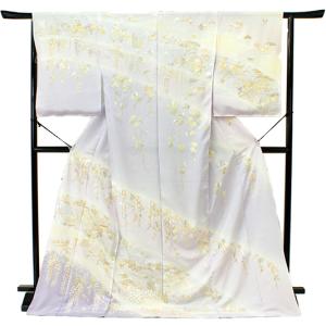 訪問着 尾我佐刺繍 手刺繍 正絹 灰色 グレー 白 花 木蓮 友禅染 綸子