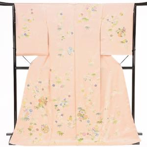 訪問着 吉澤友禅 十日町友禅 正絹 ピンクベージュ 貝桶 桜 菊 牡丹