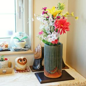 信楽焼 花瓶 ビードロ 轆轤目 おしゃれ 一輪挿し 花入 陶器 花びん