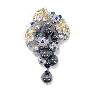 銀座店］NOBUKO ISHIKAWA 石川暢子 ダイヤモンド サファイア ブローチ