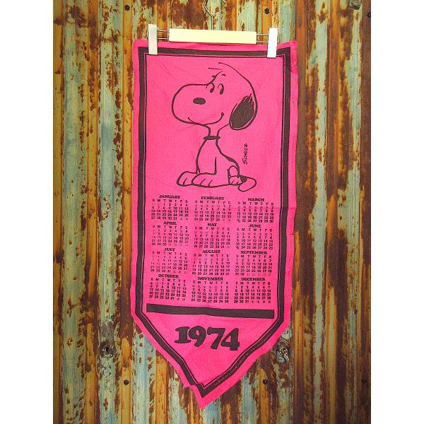 ビンテージ70's○スヌーピー1974年フェルトカレンダーピンク○241001k2