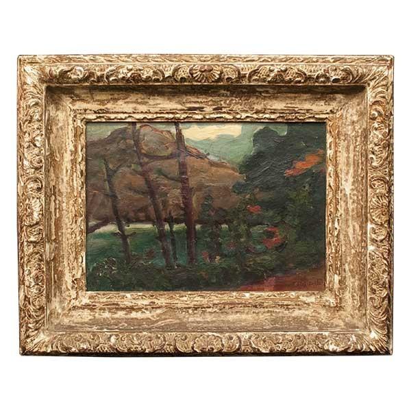 溝口稠 「湖畔秋色」 油彩4号 大正昭和アナキスト前衛画家