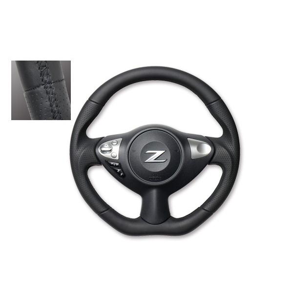 REAL ガングリップステアリングオールレザー ブラックユーロステッチ