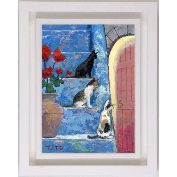 猫 絵画 油絵 伊東拓実 「猫のいる風景」 額付き : アートギャラリー