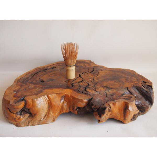 時代 古杉敷板 油木 無垢材一枚板47cm脚付 御神木 侘 寂 樹洞輪切 飾