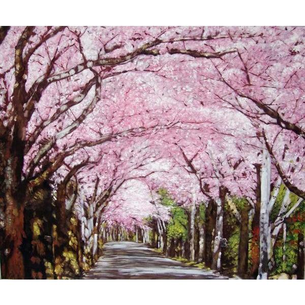 肉質油絵横F12号桜の並木