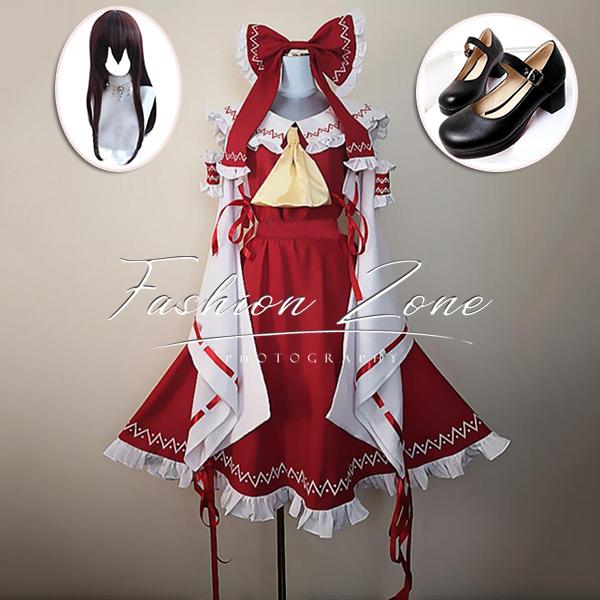 送料無料◇東方Project 風 博麗 霊夢 コスプレ衣装 ウィッグ 靴