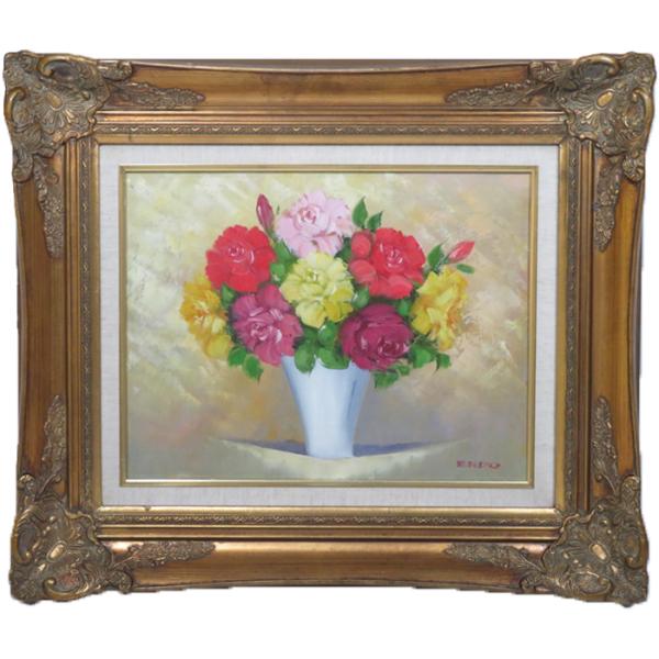 遠藤勝 『 バラ 』 油彩 油絵 真作 オリジナル 絵画 中古 : kousei