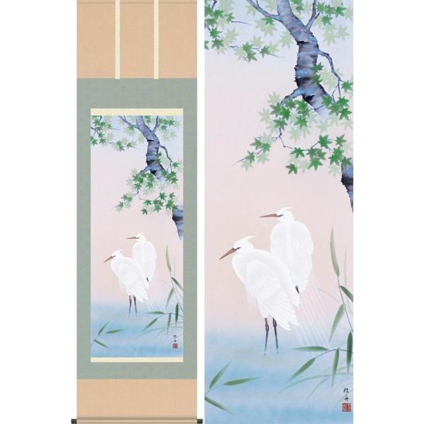 掛け軸 楓に白鷺 (長江桂舟) 掛軸 : 掛け軸・絵画の専門店 掛軸堂画廊