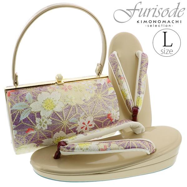 Prices down2）成人式 草履 バッグ L 草履バッグセット「青藤×ゴールド