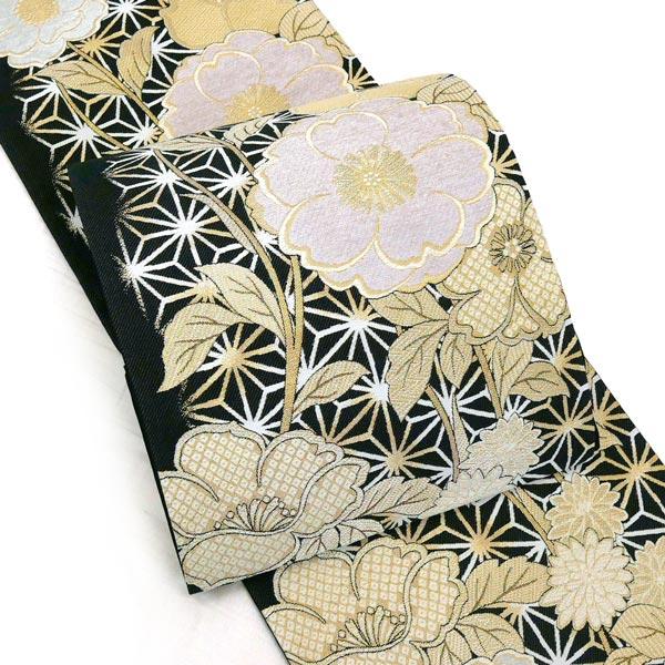 袋帯 西陣織 仕立て付 成人式 振袖 fo-048 黒 ブラック 金 ゴールド