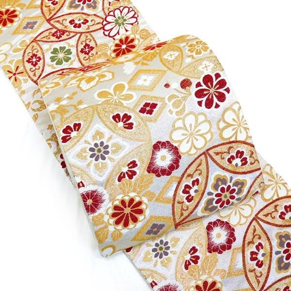 袋帯 西陣織 仕立て付 成人式 振袖 fo-049 銀 シルバー 金 ゴールド