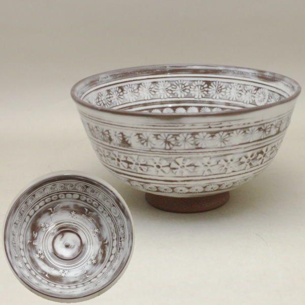 彫三島 茶碗 信楽 奥田 英山 茶道具 c571 彫三島 茶碗 信楽 奥田 英山