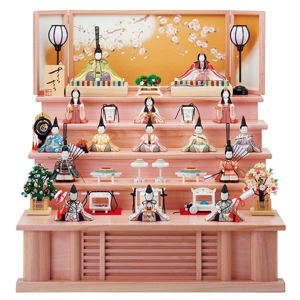 雛人形 コンパクト 木目込み 一秀 ひな人形 十五人飾り 15人 五段飾り