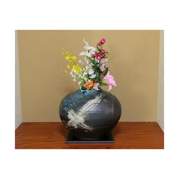 ポイント8倍]信楽焼 花瓶 青 刷毛目 丸 13号 おしゃれ 一輪挿し 小さい