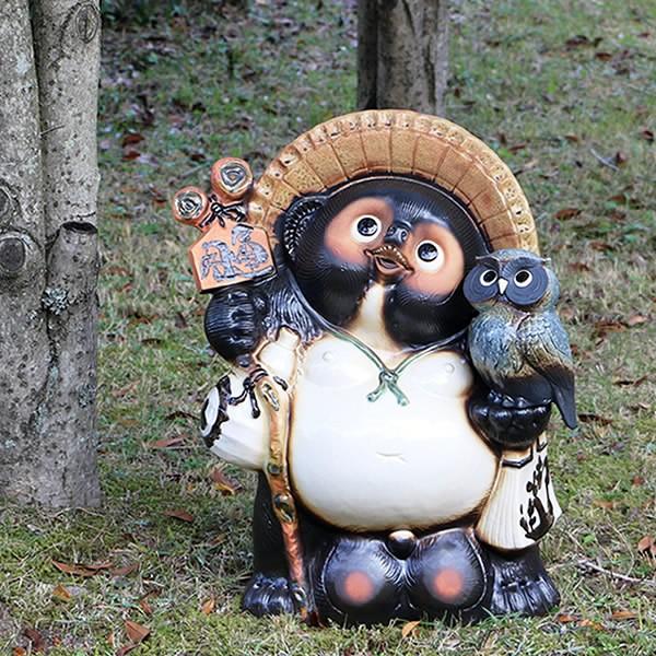 信楽焼 20号青ふくろう持ち開運狸 たぬき タヌキ 開運 縁起物 可愛い