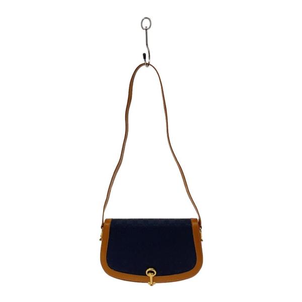 GUCCI◇オールドグッチ/ショルダーバッグ/キャンバス/レザー/NVY/GG