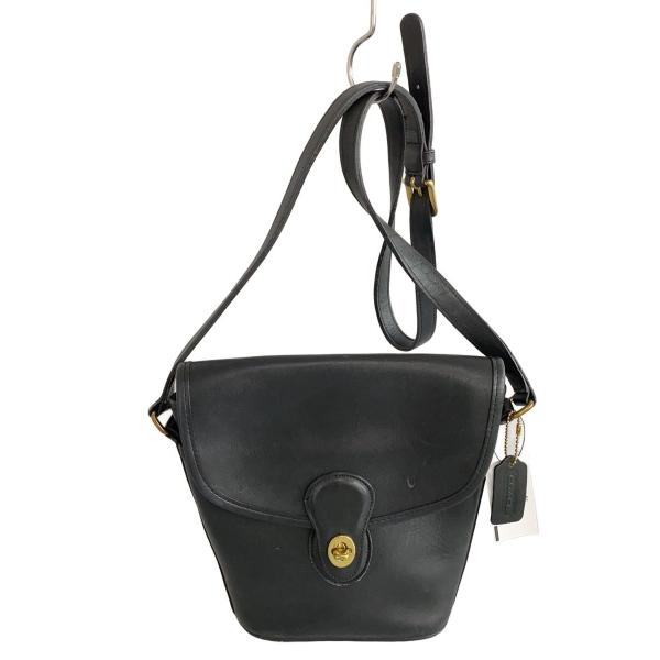 COACH◇オールドコーチターンロックショルダーバッグ/レザー/BLK/9936