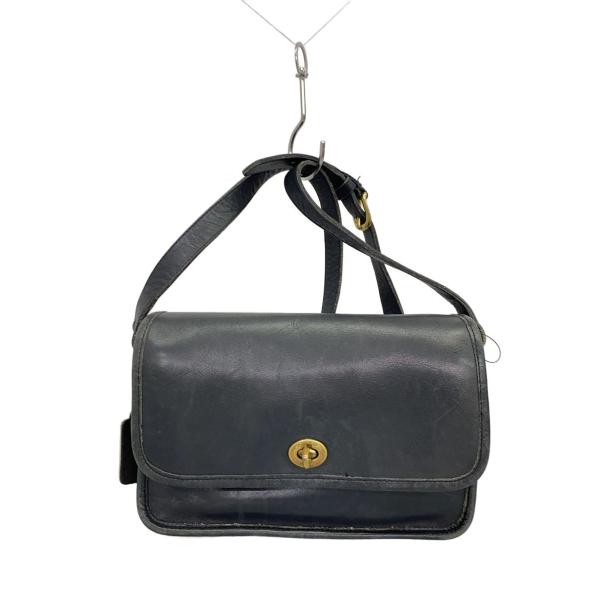 COACH◇オールドコーチ/ターンロックショルダーバッグ/レザー/BLK/9004