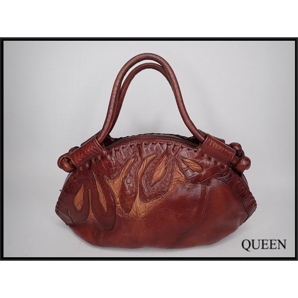 IBIZA レザーバッグ☆イビザ/ハンドバッグ/パッチワーク/茶/23*7*4-13