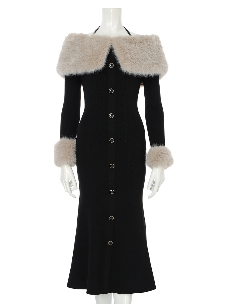 LIP SERVICE（リップサービス）｜ ファーオフショルボタンニット