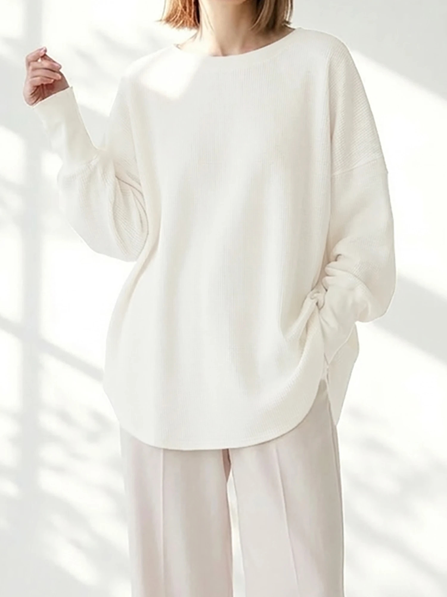 長め丈/デイリーウェア】オーバーワッフルトップス / Brown&Street