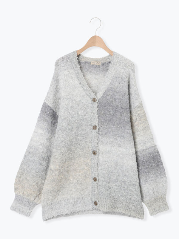 セール】 グラデーションブークレミドル丈Vネックカーディガン（グレー
