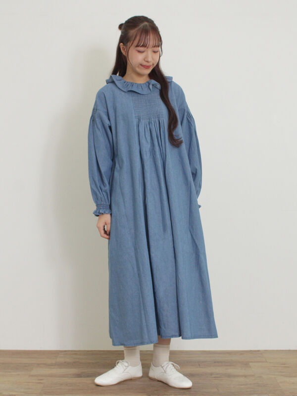 セール】 【kazumi×Samansa Mos2】フリルカラーワンピース（ブラック