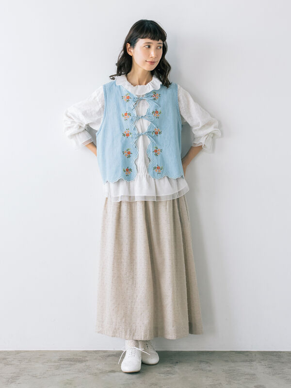 セール】 【kazumi×Samansa Mos2】刺繍入リボンベスト（ベージュ
