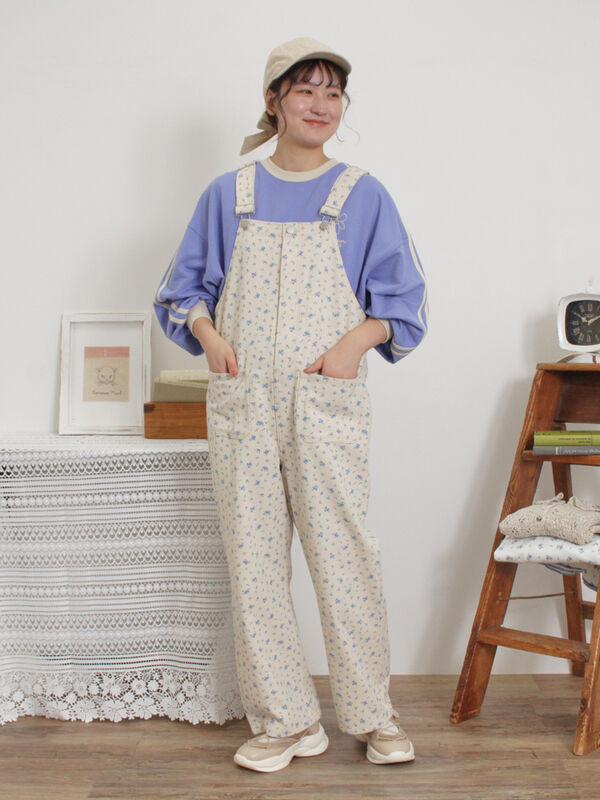 セール】 デニム/花柄アソートサロペットパンツ（グレー/ブラック