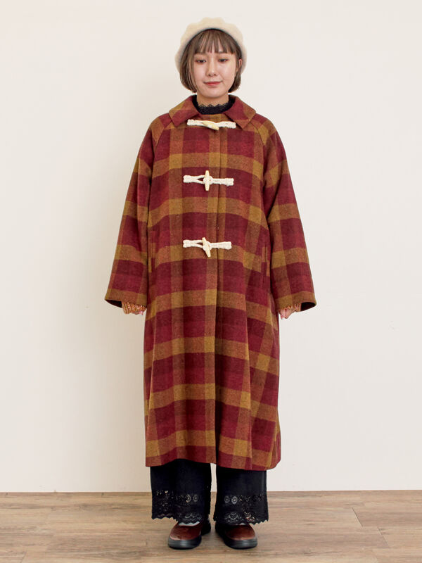 セール】 [タスマニアウール]2WAY襟ロングコート（ブラック/ボルドー