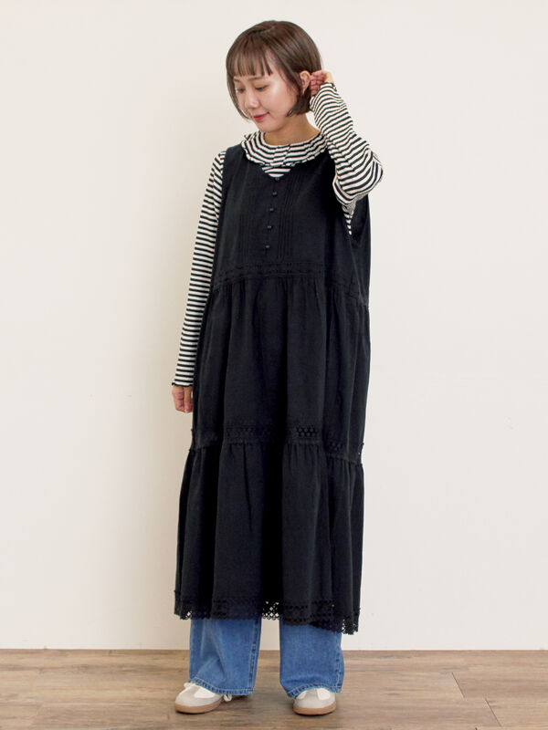 セール】 【S/Mサイズ】レースティアードノースリーブワンピース