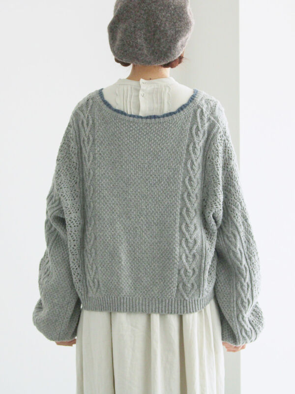 セール】 かぎ針お花モチーフ付きニットカーディガン（グレー