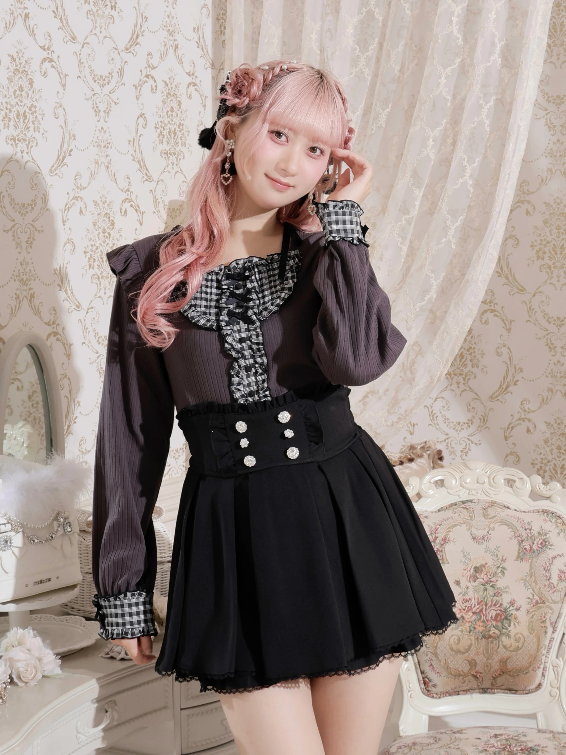 リボンストラップヨークフリルカットソー（カットソー・Tシャツ｜A柄